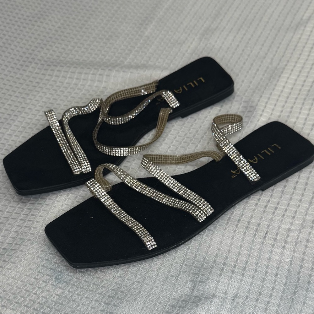 Liliana Black Rhinestone Sandals